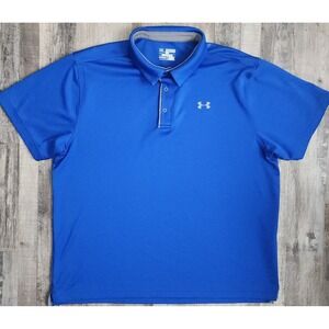 Under Armour Polo Shirt Mens 2XL Blue HeatGear Loose Fit Striped Short Sleeve